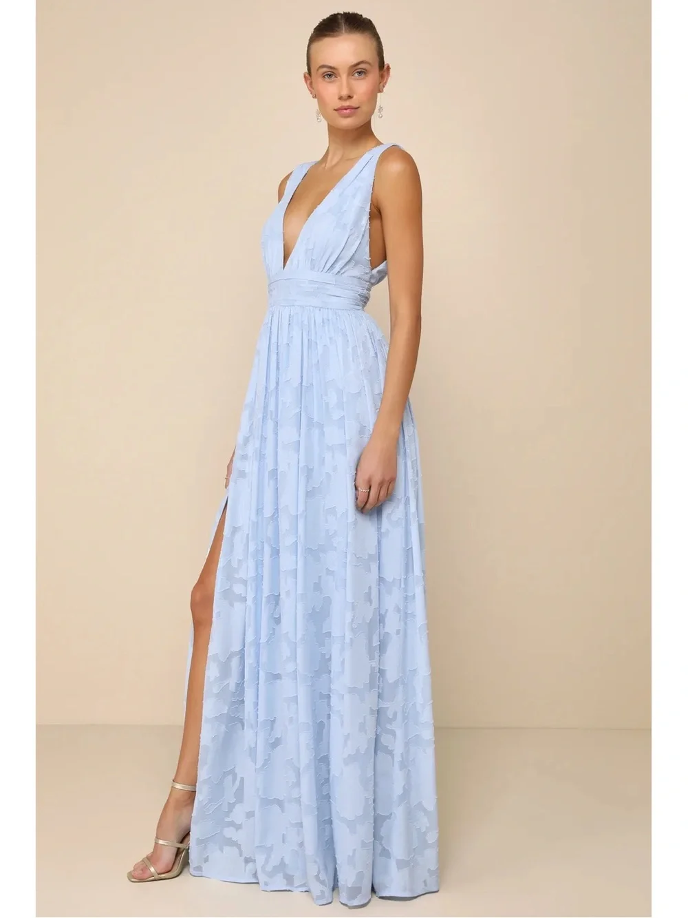 NWT Lulu’s Sweet Sophistication Light Blue Burnout Floral Maxi Dress Size XL